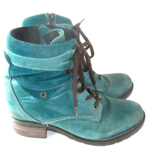 Dromedaris Kara Turquoise Suede & Leather Lace-Up + SIde=Zip Boots - Picture 1 of 8